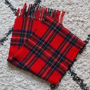 Wool fringe plaid red scarf